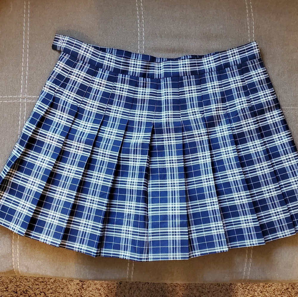 Blue Pleated School Girl Skirt